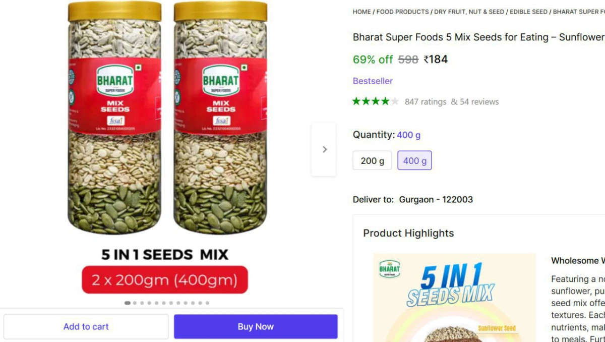 Bharat Super Foods 5 Mix Seeds 400gm 184 – Best Price in India