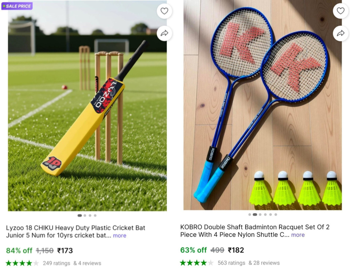 Hard Plastic Cricket Bat At 173badminton Racquet (set Of 2) With 4 Nylon Sh