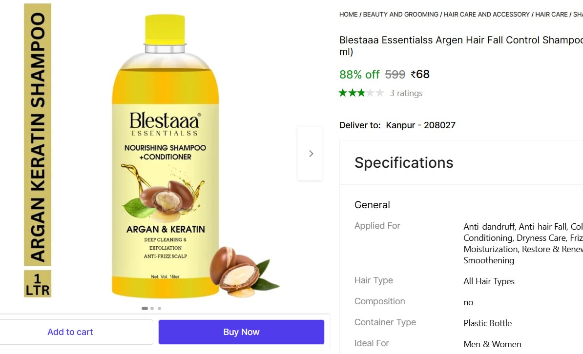 Blestaaa Essentialss Argen Hair Fall Control Shampoo 1l 68 – Best Price in 