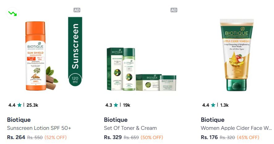 Myntra Biotique Min 40 Cetaphil Min 20 Swiss Beauty At 50 – Best Price in I