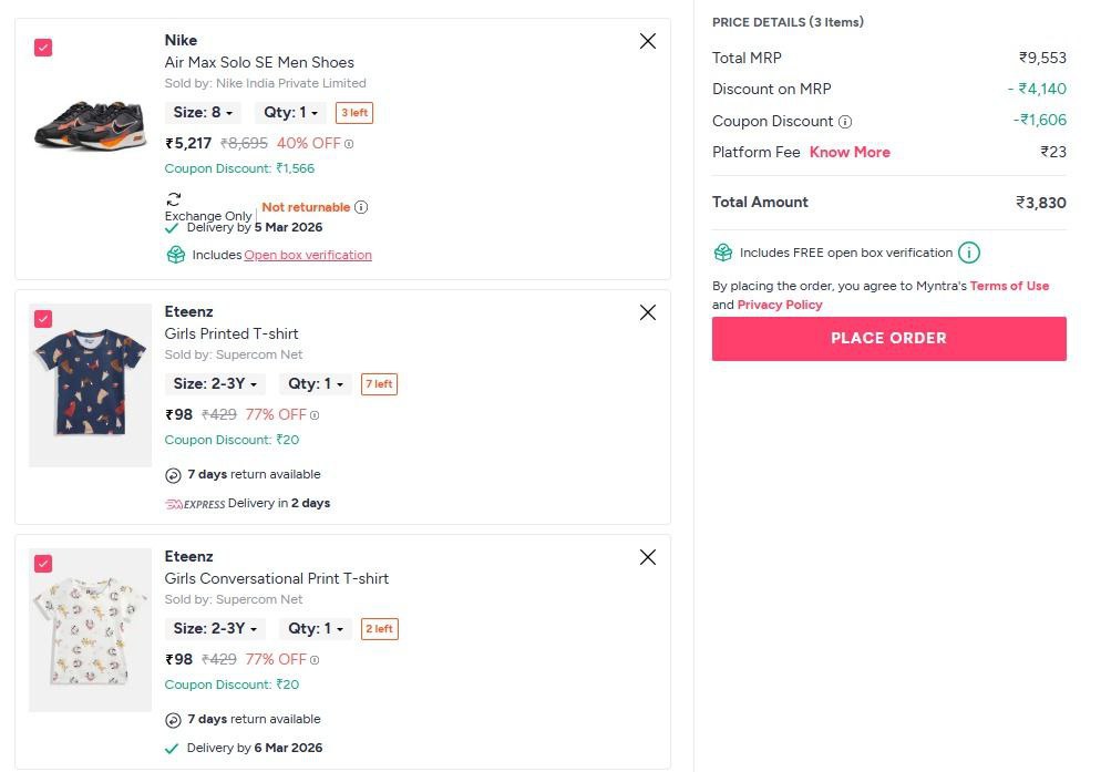 Myntra Nike Air Max Link Add Any 2 More Different Item Link Apply Coupons B