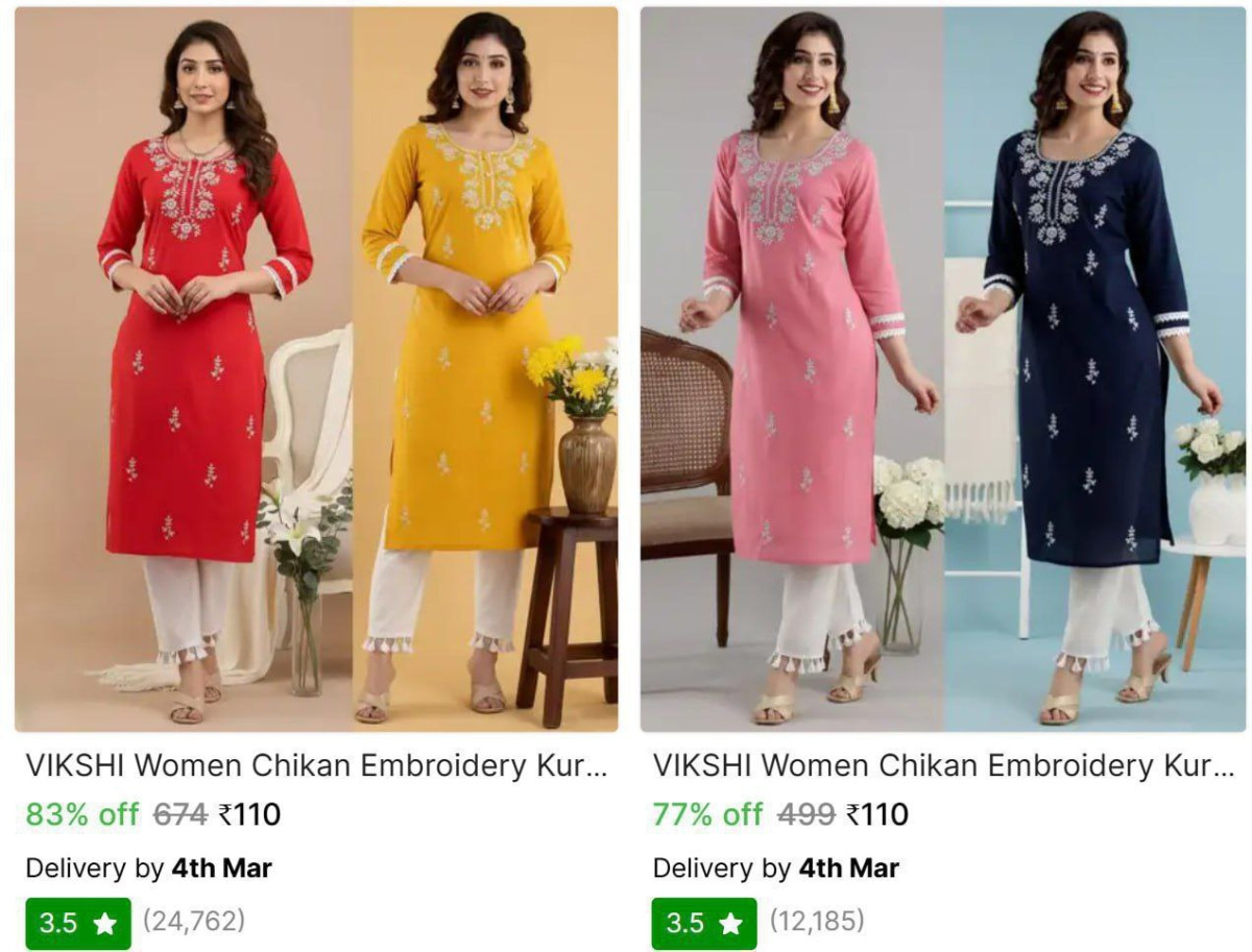 Women Chikan Embroidery Kurta 110 – Best Price in India