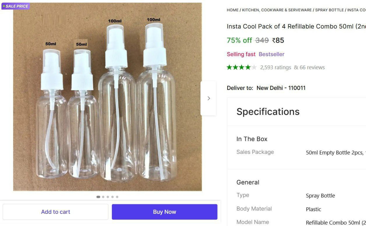 Refillable Spray Bottle 4 Pcs 85 – Best Price in India