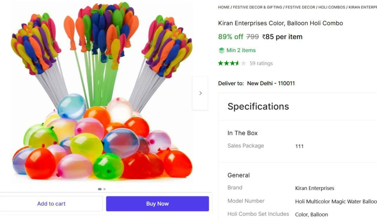 Holi Balloon Combo 111 Pcs 85 – Best Price in India