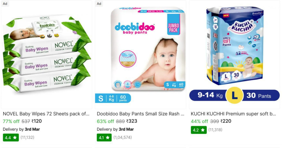 Diapers And Wipes From 120 – Best Price in India