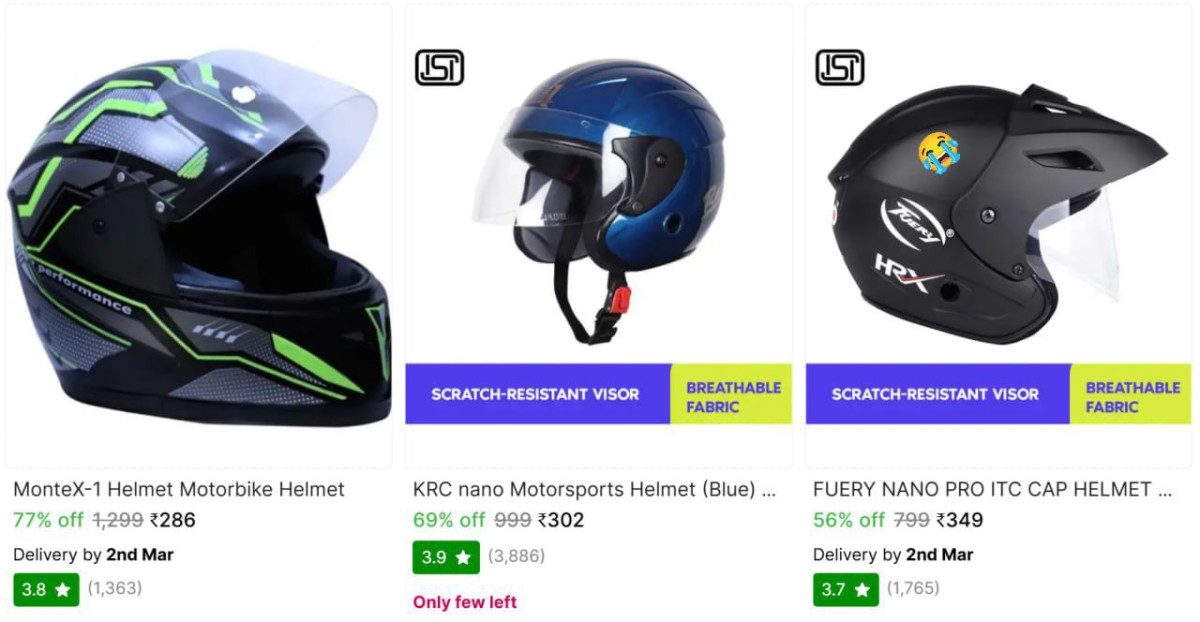 Motorbike Helmets 286 302 349 More – Best Price in India