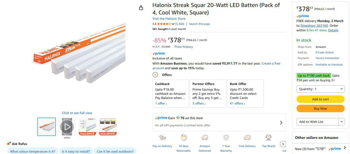 Pack Of 4 Halonix 20-watt Led Batten 372 – Best Price in India