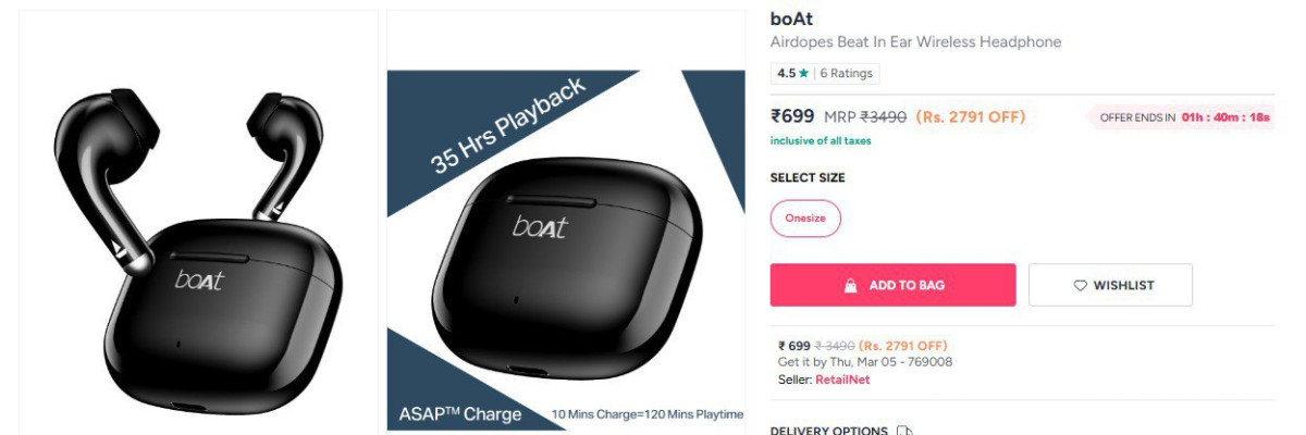 Myntra Boat Mbb Exclusive Pricingboat Airdopes Beat At Rs 699 10 Bank Offer
