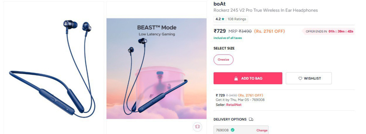 Myntra Boat Mbb Exclusive Pricingboat Rockerz 245 V2 Pro At Rs 729 10 Bank 