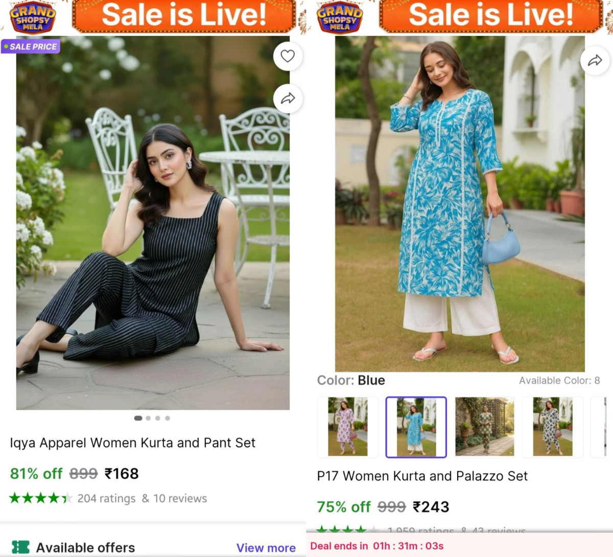 Kurta And Palazzo Set 243 168 More – Best Price in India