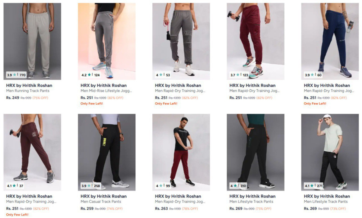 Myntra Hrithik Roshan Men Trackpants From Rs 249 – Best Price in India