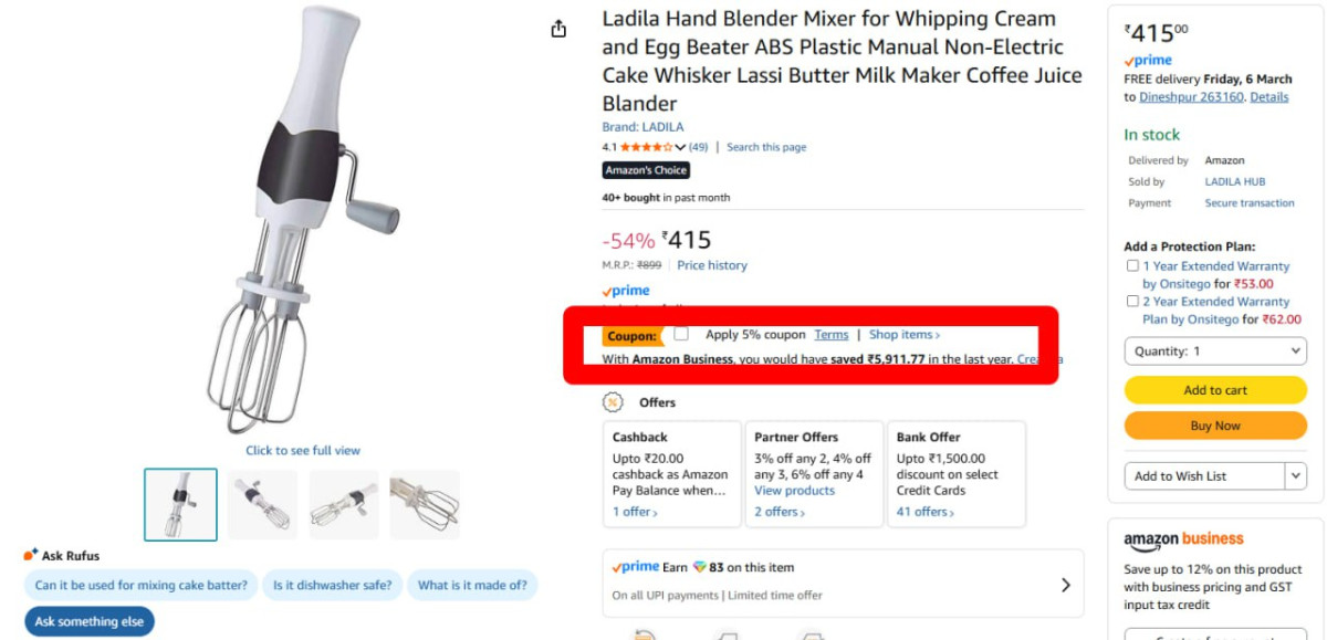 Hand Blender Mixer 415 Coupon – Best Price in India