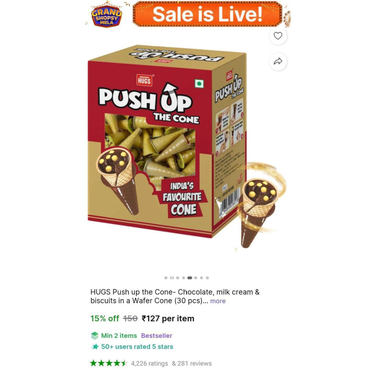 Hugs Push Cone- Chocolate (30 Pcs) Crackles 127check Min Buy Quantity – Bes
