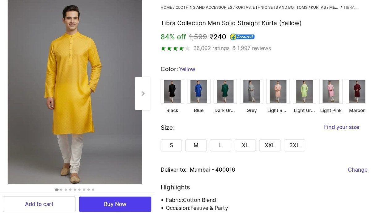 Men S Solid Kurta At 240 14 Colors Available – Best Price in India