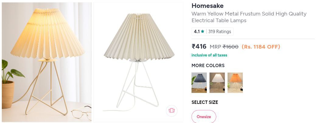 Myntra Home Decor Steal Deals Limited Stock Homesake Metal Table Lampjust 3