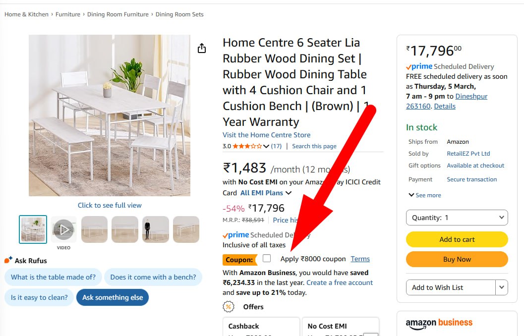 Apply 8000 Coupon Home Centre 6 Seater Lia Rubber Wood Dining 9796 – Best P