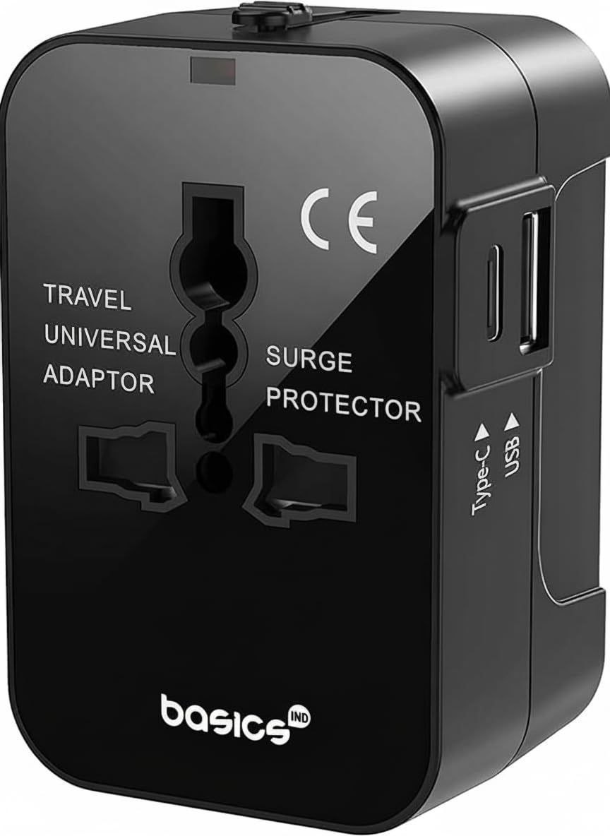 Basics India Universal Travel Adapter With Surge Protection Usb-c Charging