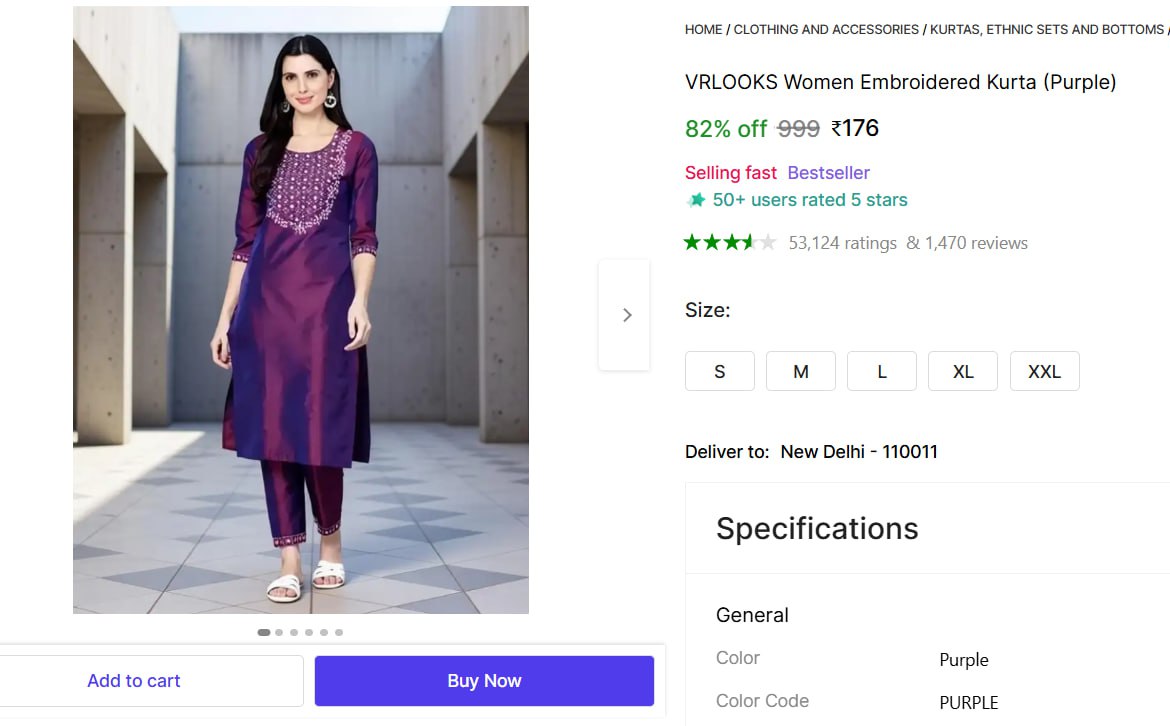 Vrlooks Women Embroidered Kurta 176 – Best Price in India