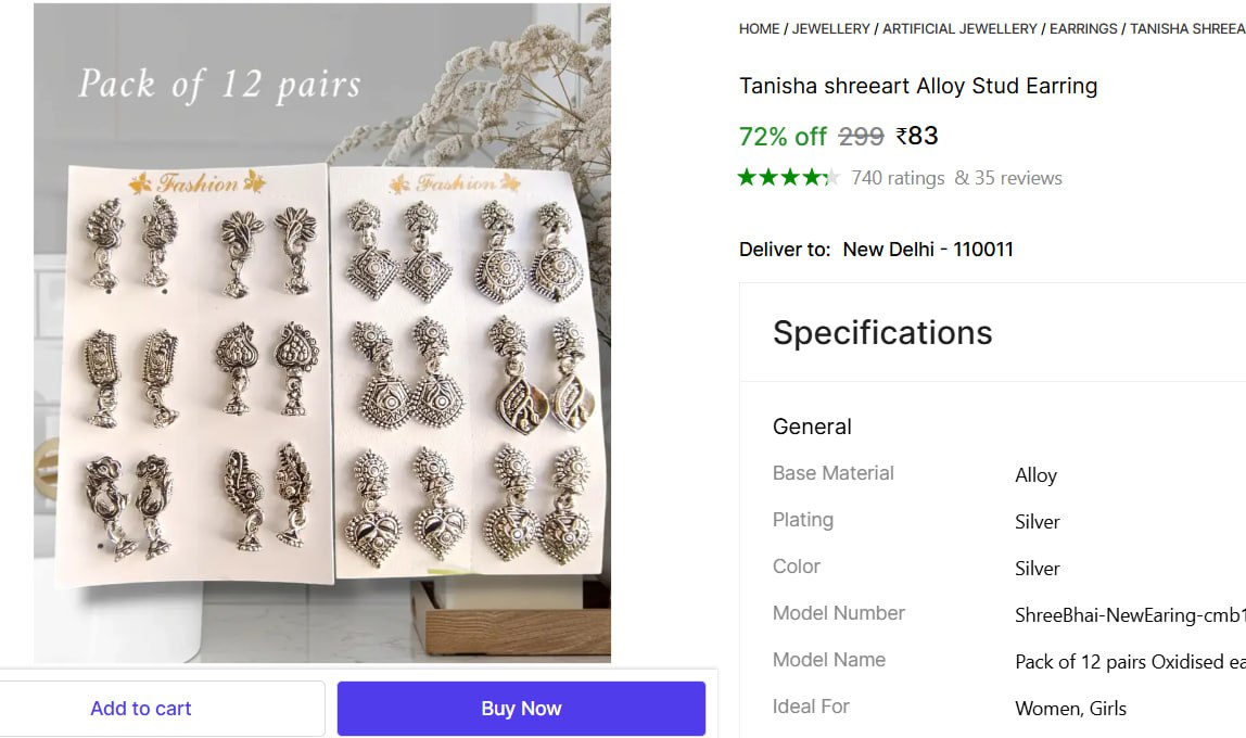Pack Of 12 Pairs Oxidized Earrings 83more – Best Price in India