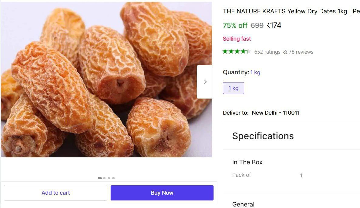 Yellow Dry Dates 1kg 174 – Best Price in India
