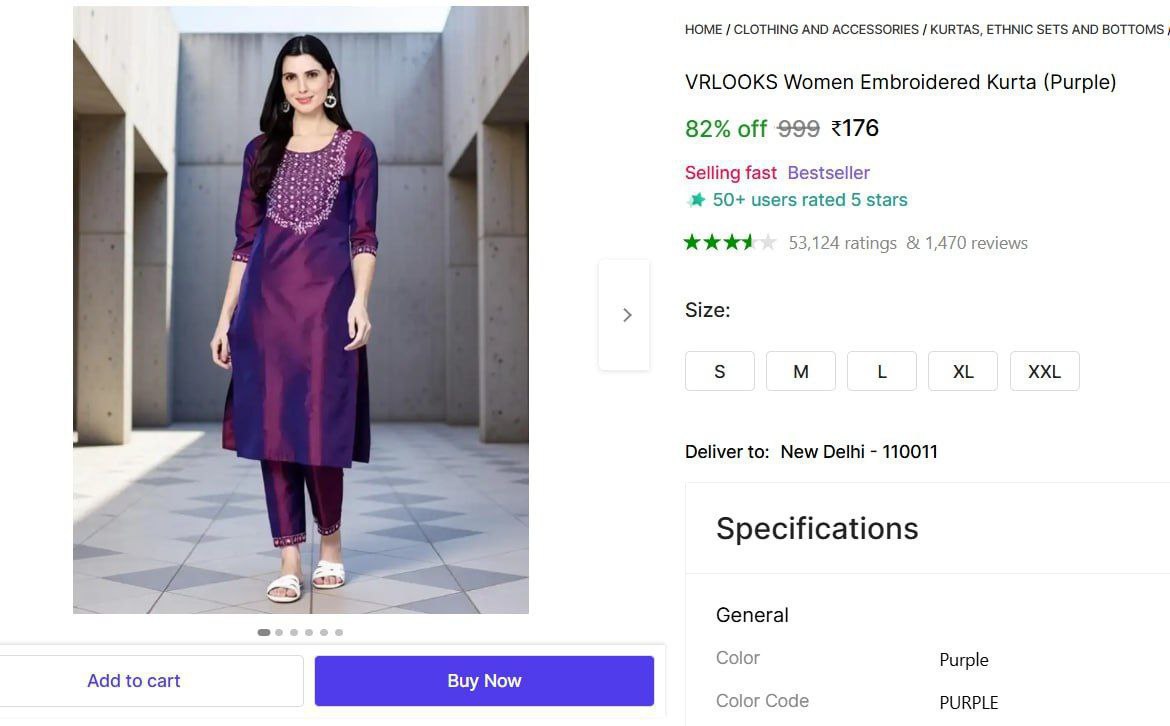 Vrlooks Women Embroidered Kurta 176 – Best Price in India