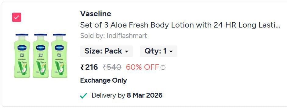 Grab Pack Of 3 Vaseline 400ml Each 216reg 600 – Best Price in India