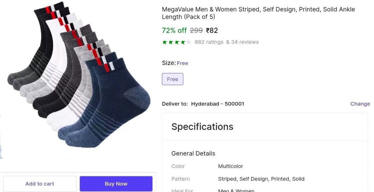 Pack Of 5 Socks Pair At 82 – Best Price in India