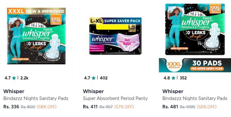 Myntra Personal Care Steal Deals Grab Fast Whisper Full Range Min 50 Panten