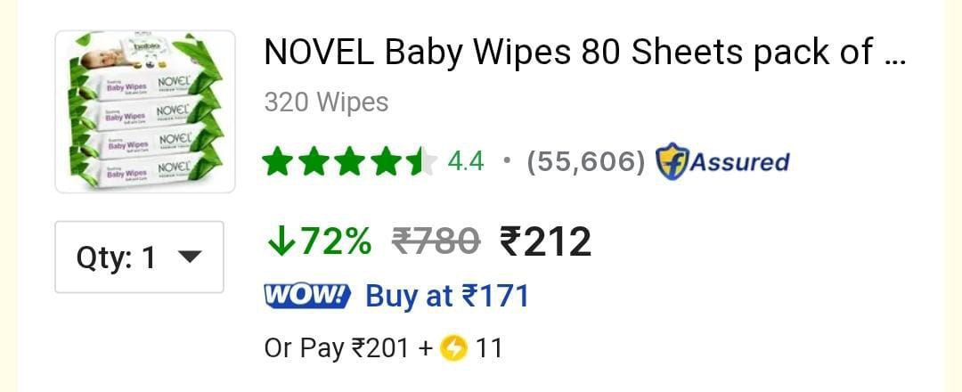 Loot Novel Baby Wipes 80 Sheet (pack Of 4 320 Wipes) 212mega Get Extra 75 O