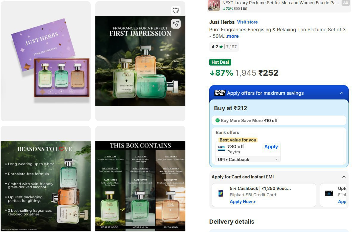 Just Herbs Pure Fragrances Trio Perfume Set Of 3 252 – Best Price in India