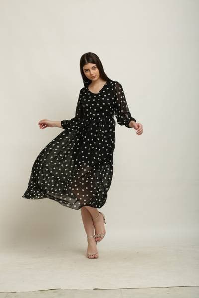 Saloni Style Women Fit And Flare Black White Midi Calf Leng 132 765 – Best 