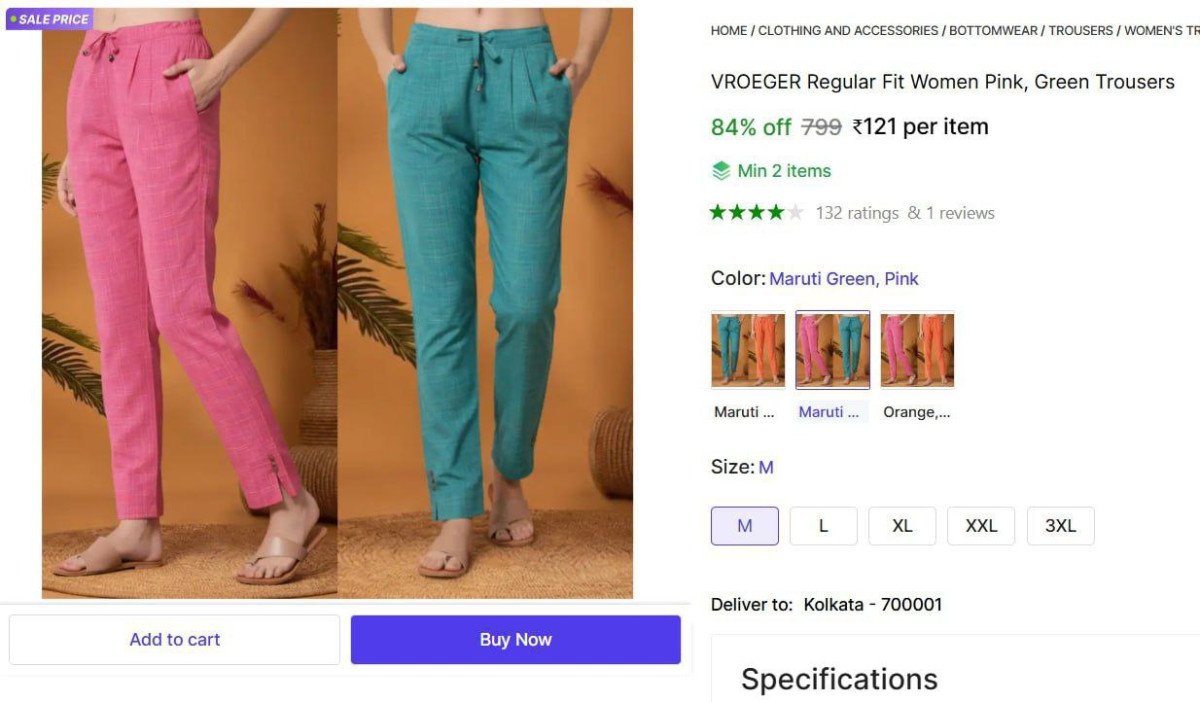 Women Pink Green Trousers 121 Min Buy 2 Qnty – Best Price in India
