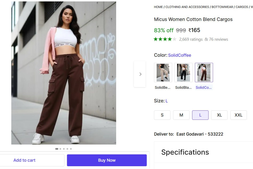 Women Cotton Blend Cargos 165 – Best Price in India