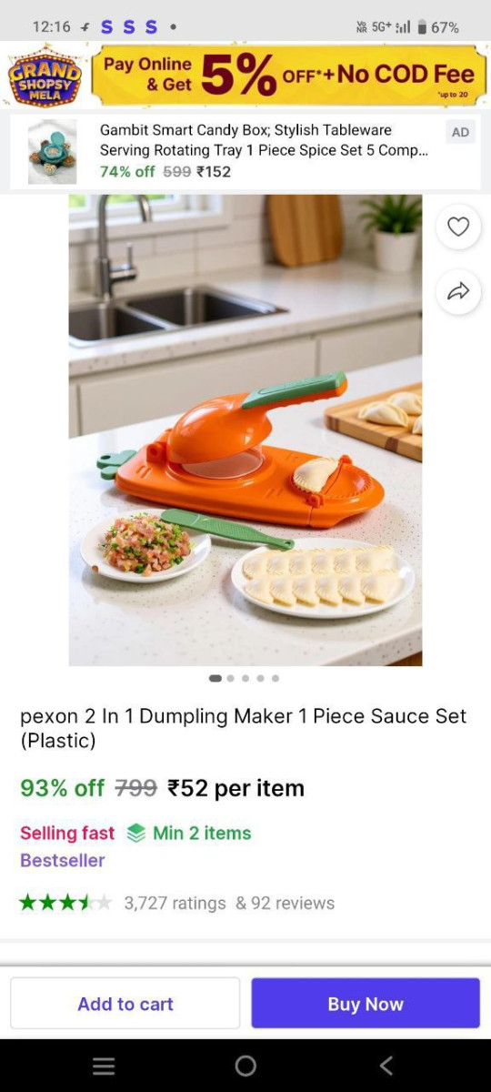 Pexon 2 In 1 Dumpling Maker1 Piece Sauce Set (plastic)93 Off799 52 Per Item