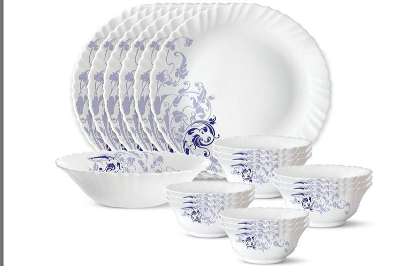 Larah By Borosil Silk Series Opalware Dinner Set 19 Pieces For Family Of 6 