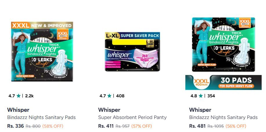 Myntra Whisper Min 40 Whisper Bindaaz Range 58 – Best Price in India