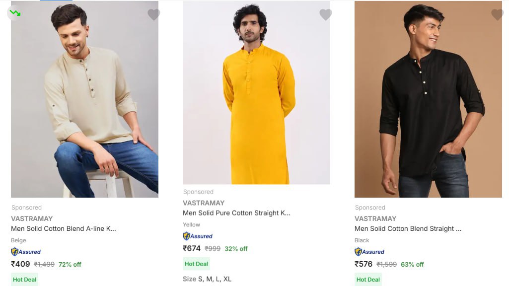 Flipkart Mens Branded Ethnic Kurta Set - Min 60 – Best Price in India