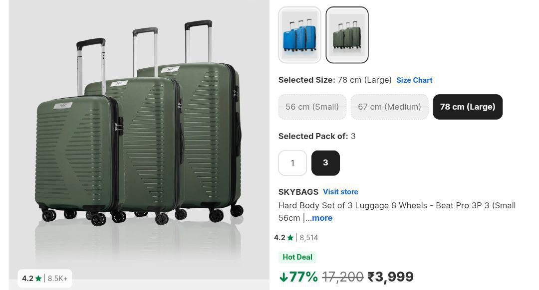 Skybags - Hard Body Luggage - Set Of 3 (8 Wheels) Rs 3 999 Reg 5499 – Best 