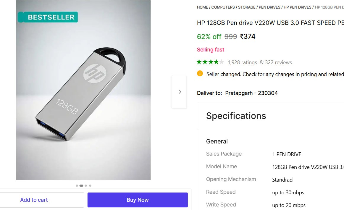 Hp 128gb Pen Drive 2in1 Otg 374 – Best Price in India