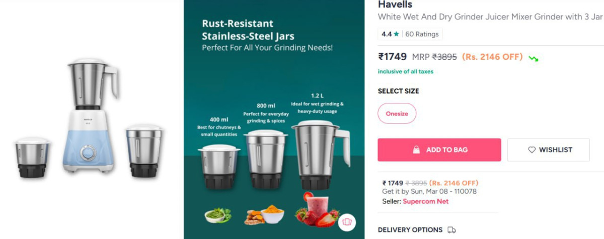 Myntra Havells 500w 3 Jar Jmg At 1749 Lowest Across – Best Price in India