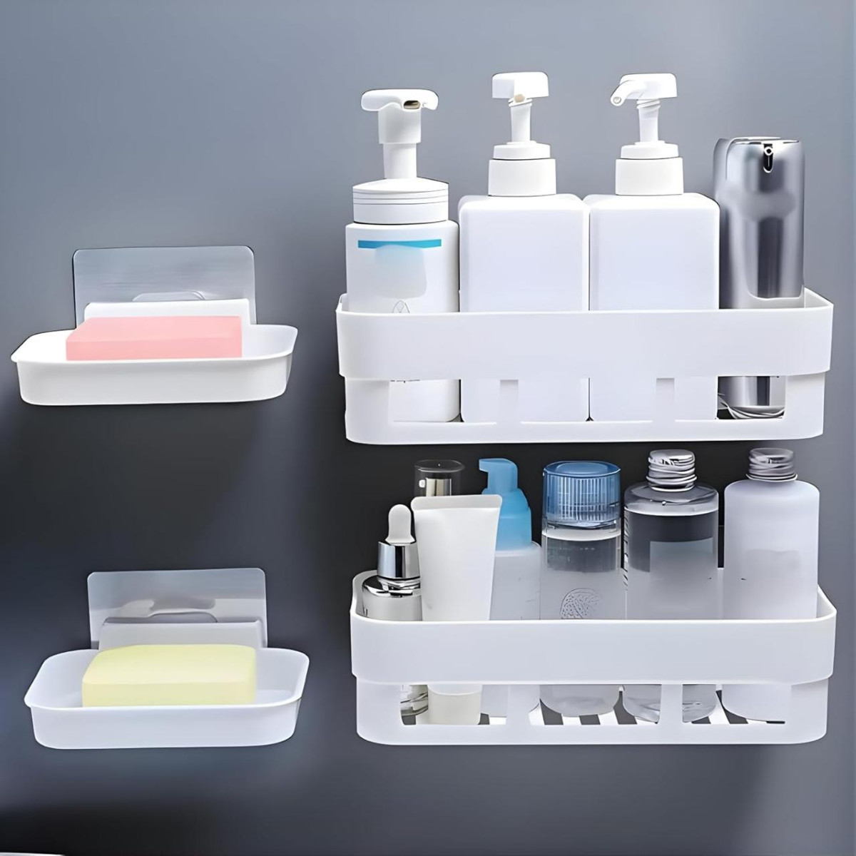 Bathroom Shelf Without Drill Adhesive Bathroom Organizer Wall Shelf 2 Shelv
