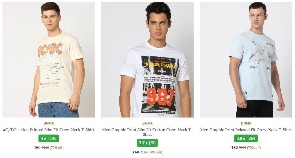 Ajio Loot Dnmx Clothing Starts Rs 60 Bank Offers Mens T-shirts Jeans Shirts