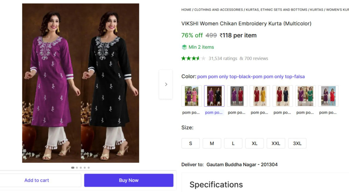 Women Chikan Embroidery Kurta (multicolor) 118 Min 2 Qty – Best Price in In