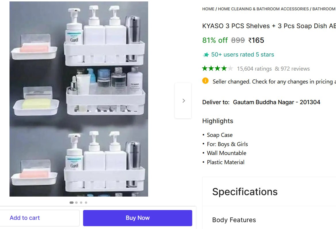 Pcs Bathroom Shelf Soap Dish Set 165 – Best Price in India
