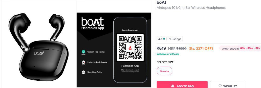 Myntra Boat Airdopes 101v2 In Ear Wireless Headphones 619 Rs Discount 84 – 