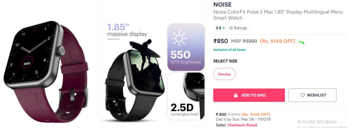 Myntra Noise Pulse 2 Max At Just 849 Limited Time Noise Pulse 2 Max At Rs 8