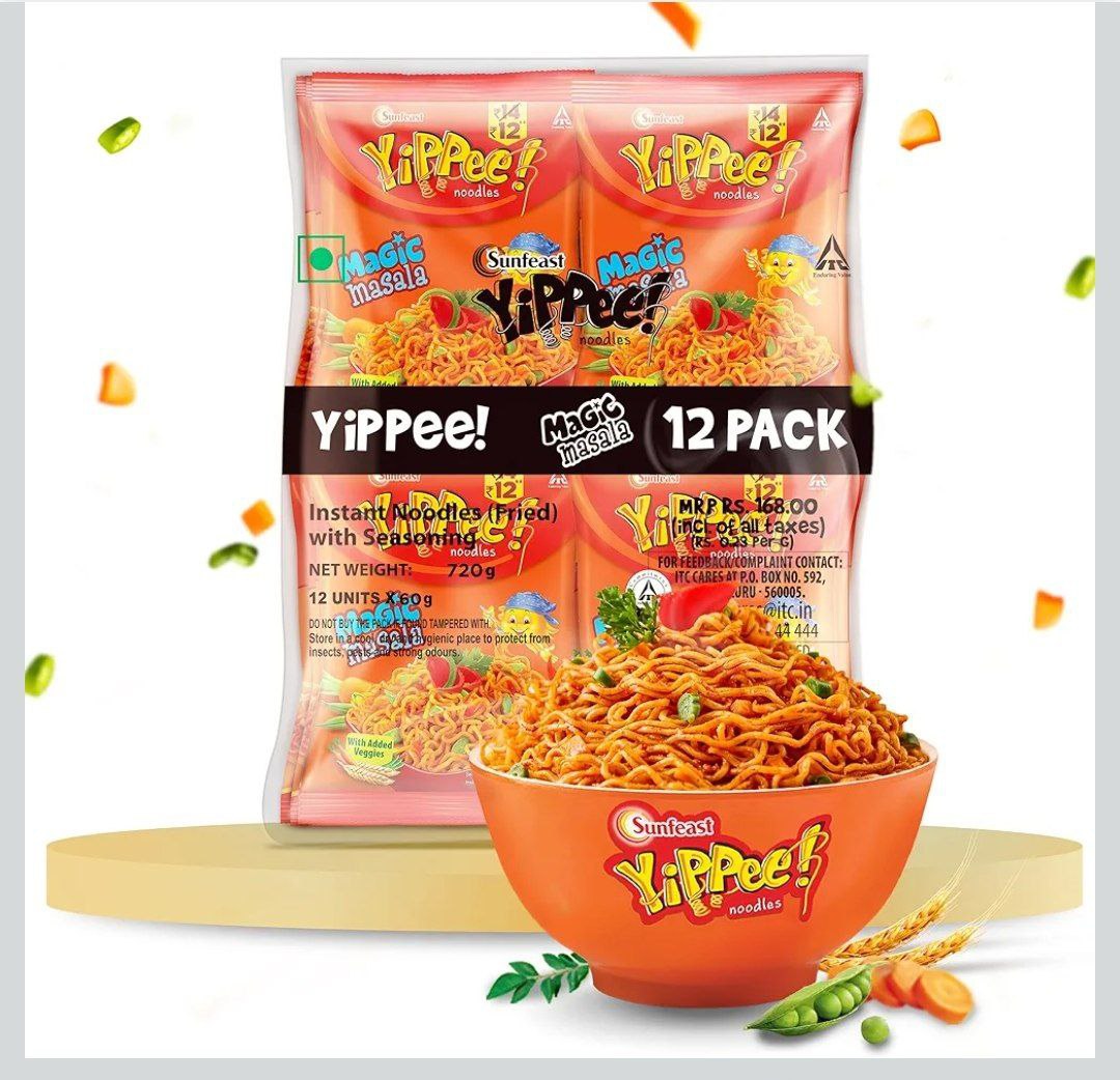 Sunfeast Yippee Magic Masala Long Non-sticky Instant Noodles With Real Vege