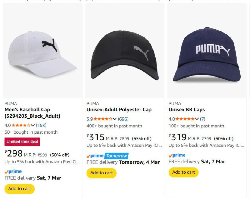 Puma Caps Starting 298 – Best Price in India