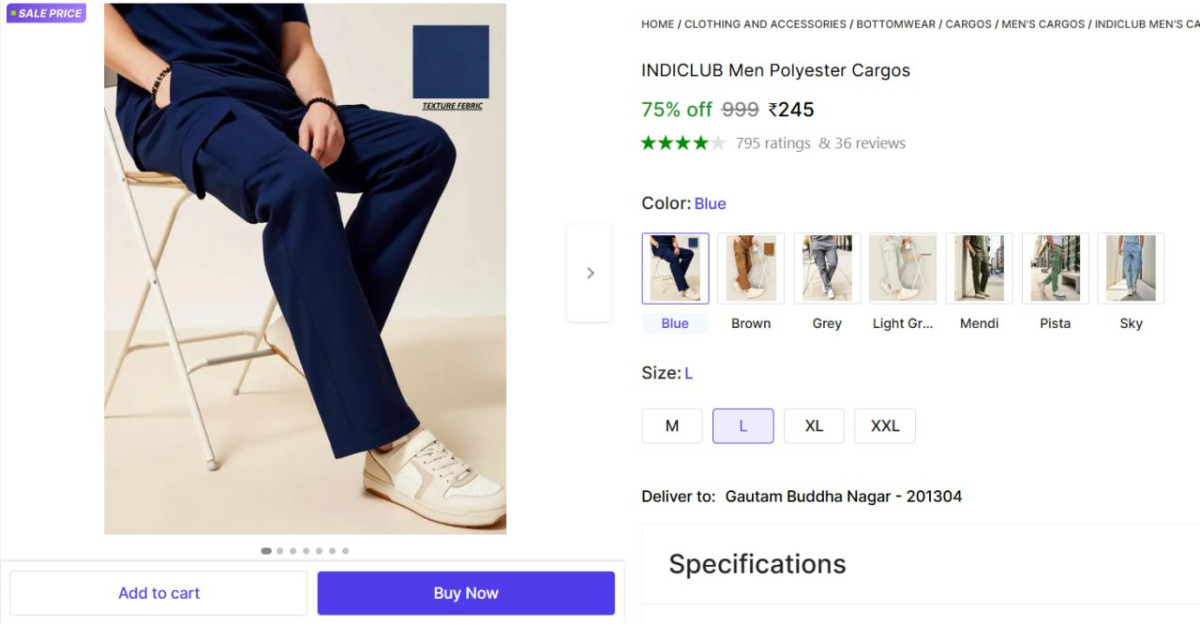 Men S Polyester Cargos 245 – Best Price in India