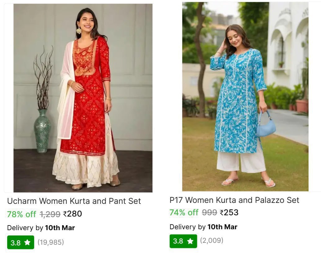 Shopsy Women Kurta And Palazzo Set 280 Women Kurta And Palazzo Set 253 – Be